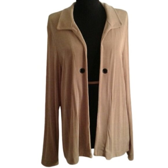 Citiknit L Flyaway Tie Front Jacket Cardigan Stretchy NEW Tan - Picture 1 of 7